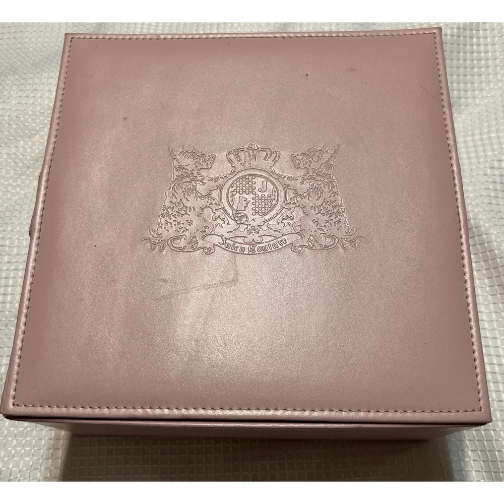 Rare vintage Juicy Couture Pink Faux Leather Lidded‎ Storage Box Crest Design